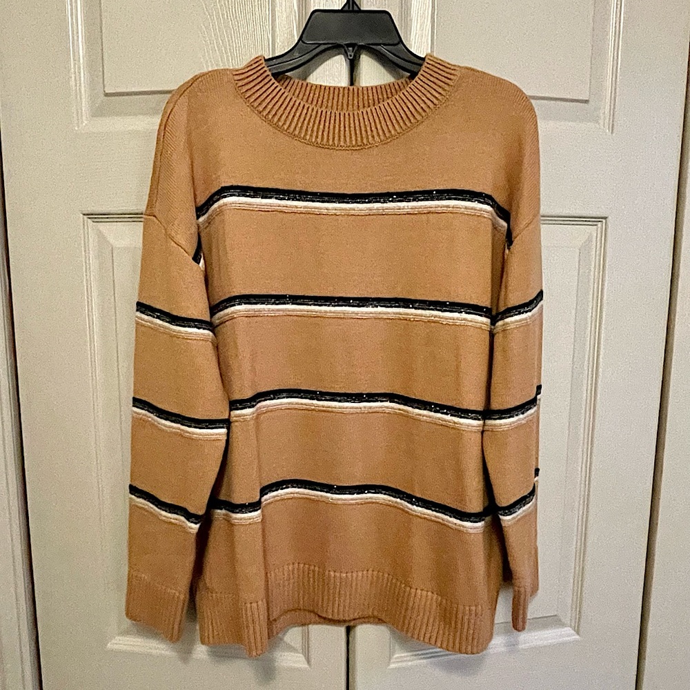 Talbots Twinkle Stripe Sweater in Cafe Combo Tan
